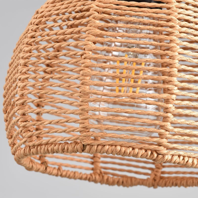 KENMI Woven Pendant Light Boho Chandelier, Rattan Pendant Lights Kitchen Island, Farmhouse Pendant Lighting with Hand Woven Wicker Shade, Boho Chandelier Light Fixtures Ceiling Hanging Light - Image 3